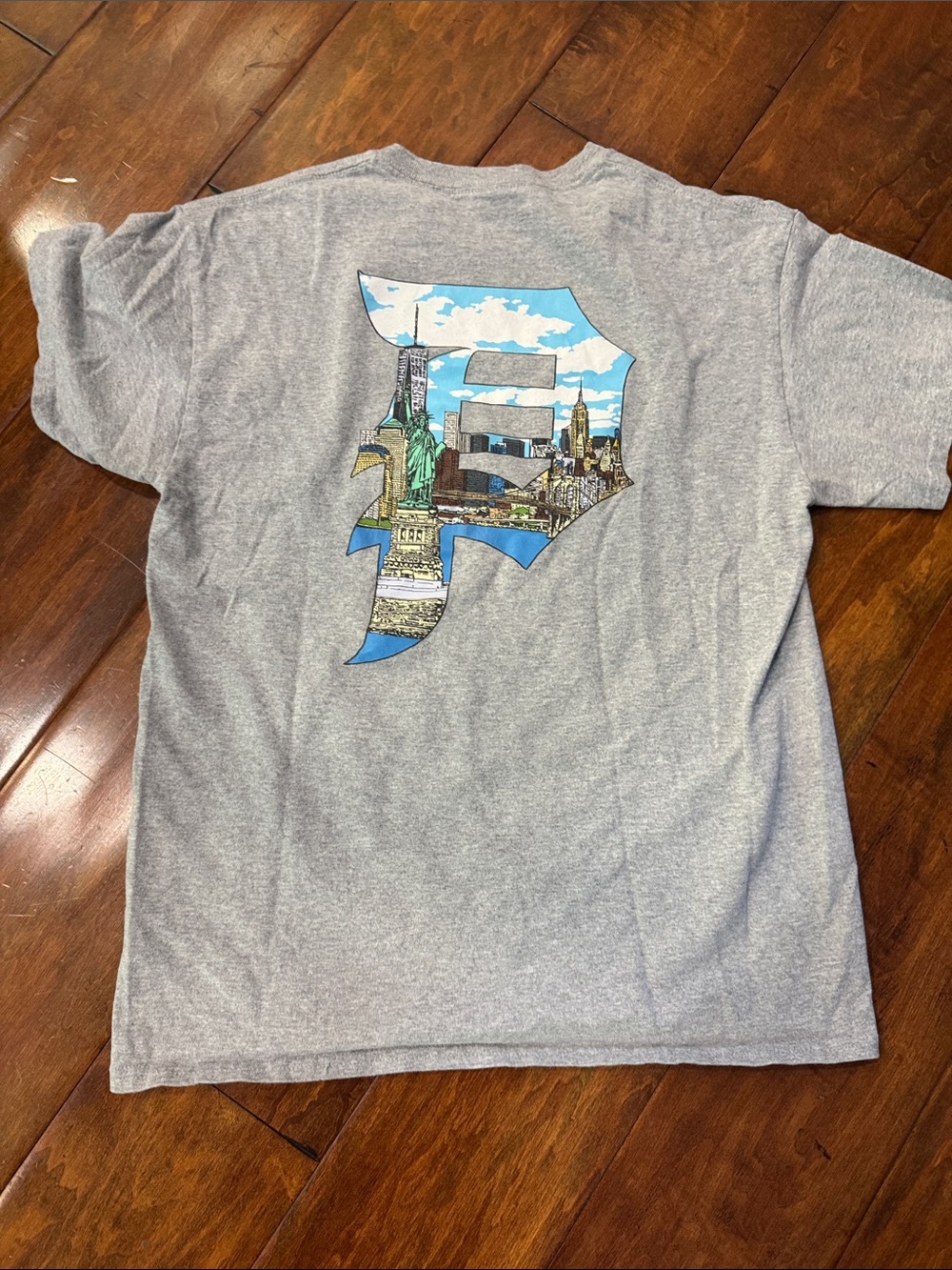 Primitive Heather Gray New York Logo Tee with NY Print Mens M